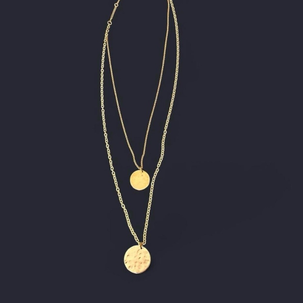 Gold Double Layered Chain Necklace with Two Pendants J. Crew